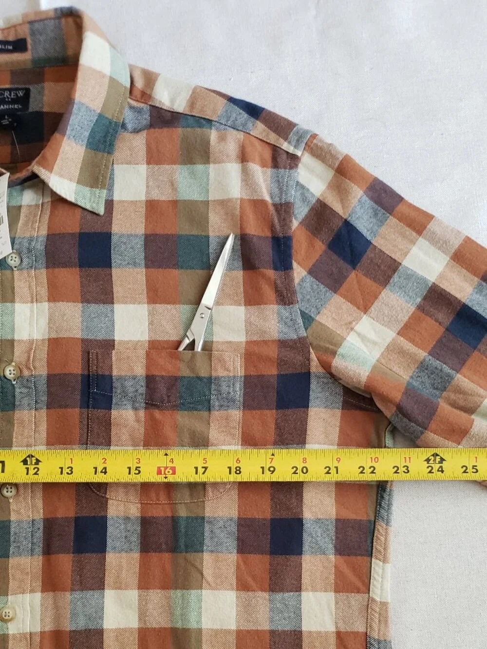 J. Crew Men's Size L Flannel Slim Button-Up Shirts Brown Beige Plaid Cotton